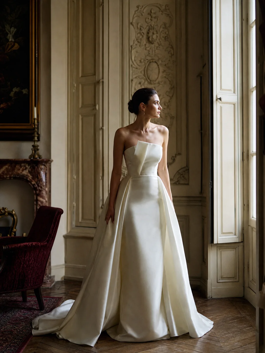 Couture bridal look photographed in a European salon
