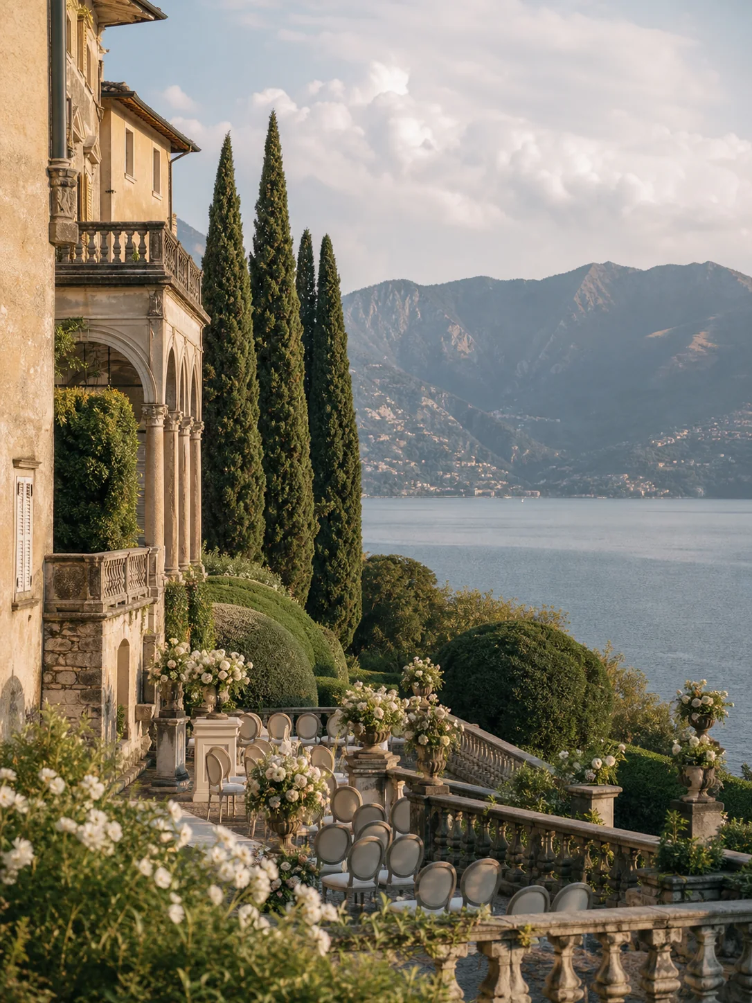 A Lake Como villa terrace overlooking the water